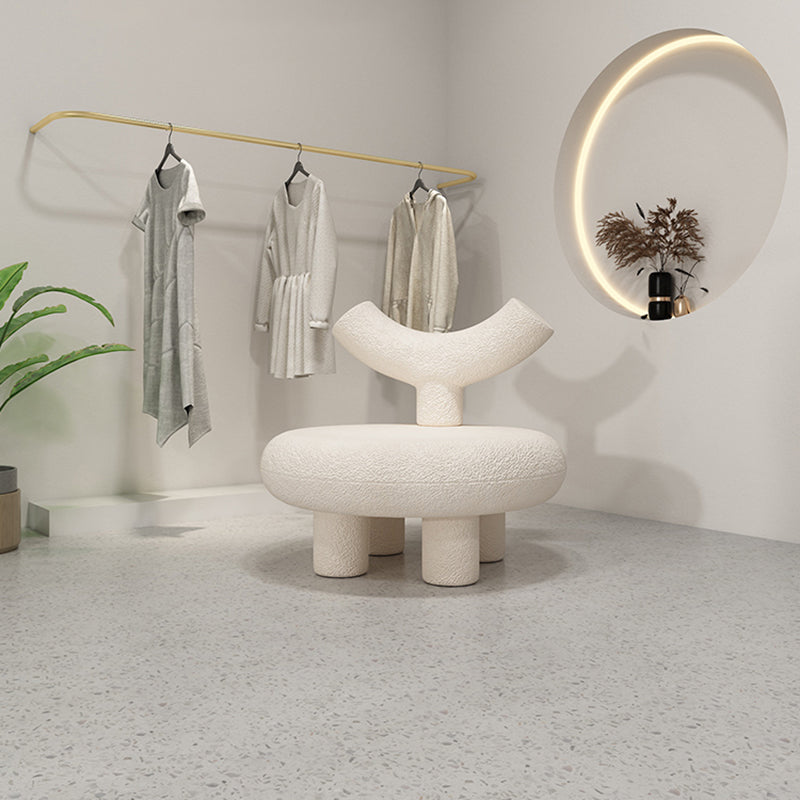 Scandinavian White Wool Parsons Chair with Fixed Back and 4 Legs