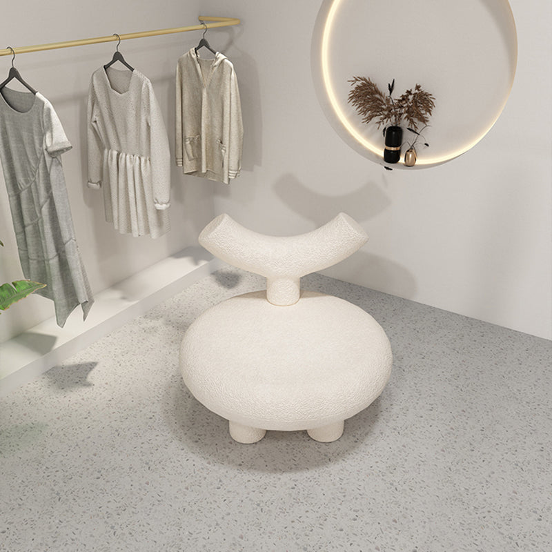 Scandinavian White Wool Parsons Chair with Fixed Back and 4 Legs