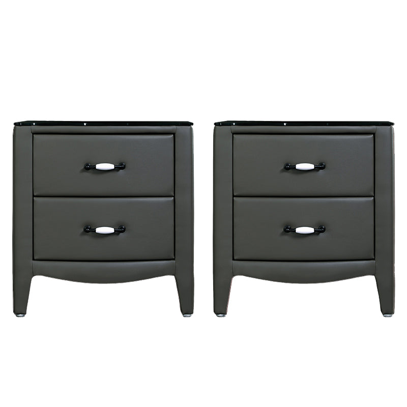 Modern Accent Table Nightstand Glass Bedside Cabinet with Drawers
