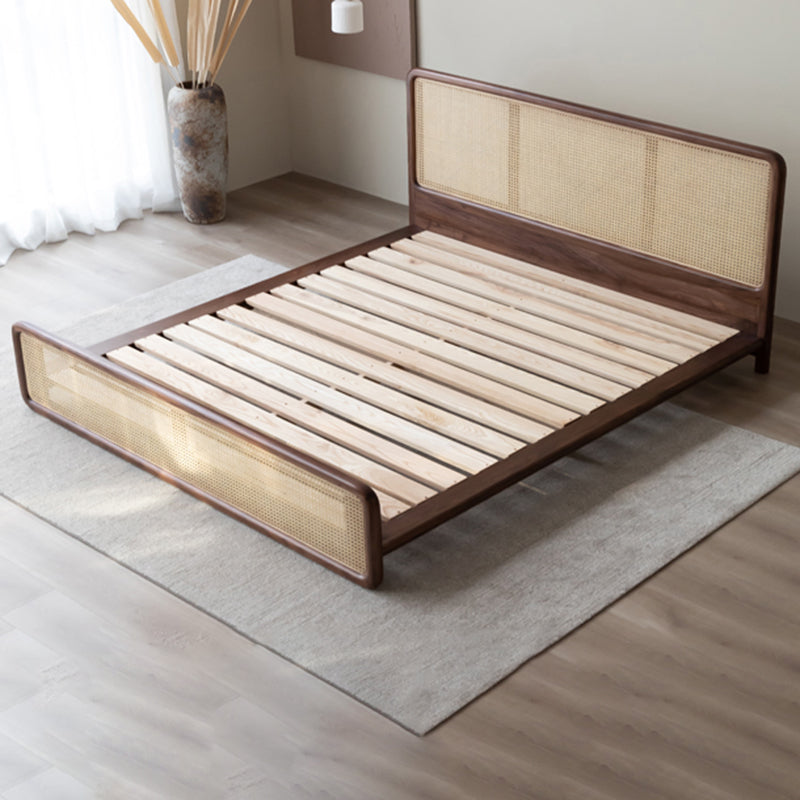 Solid Wood Standard Bed Tropical Rectangular Panel Bed with Headboard