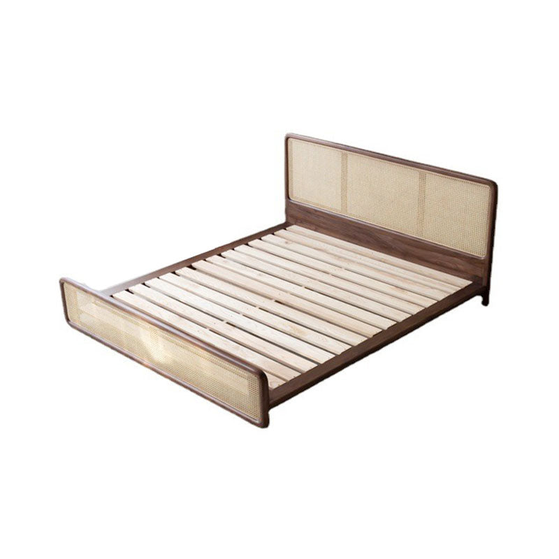 Solid Wood Standard Bed Tropical Rectangular Panel Bed with Headboard