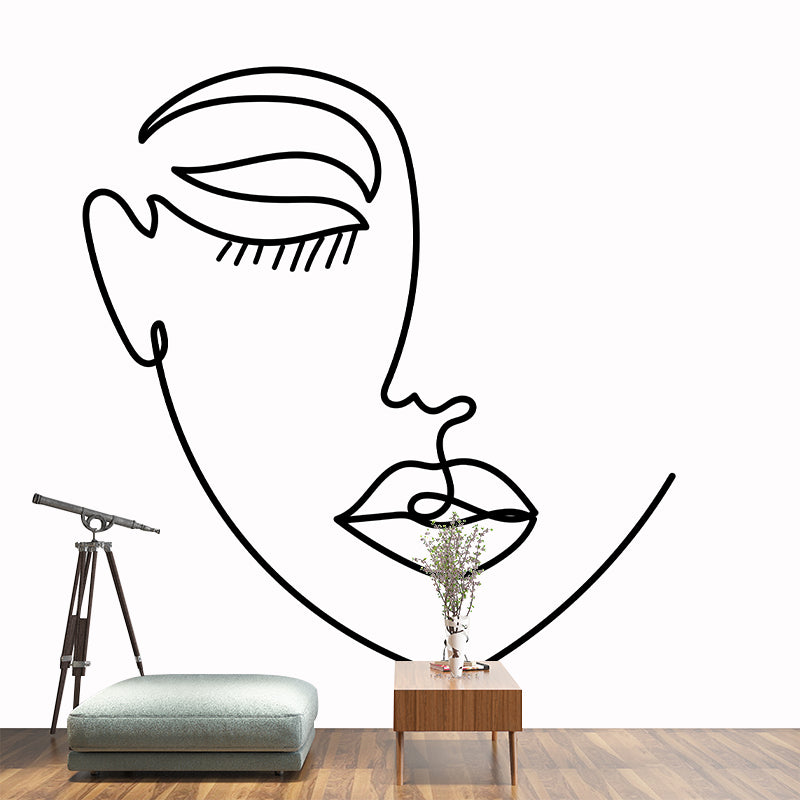 Line Art Wallpaper Mildew Resistant Sleeping Room Wall Mural