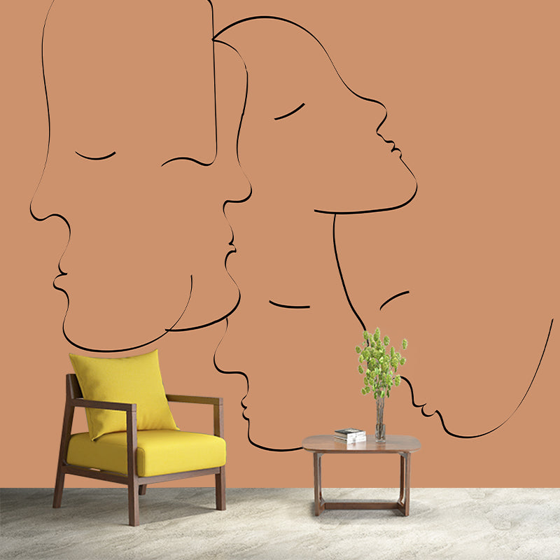 Line Art Wallpaper Mildew Resistant Sleeping Room Wall Mural