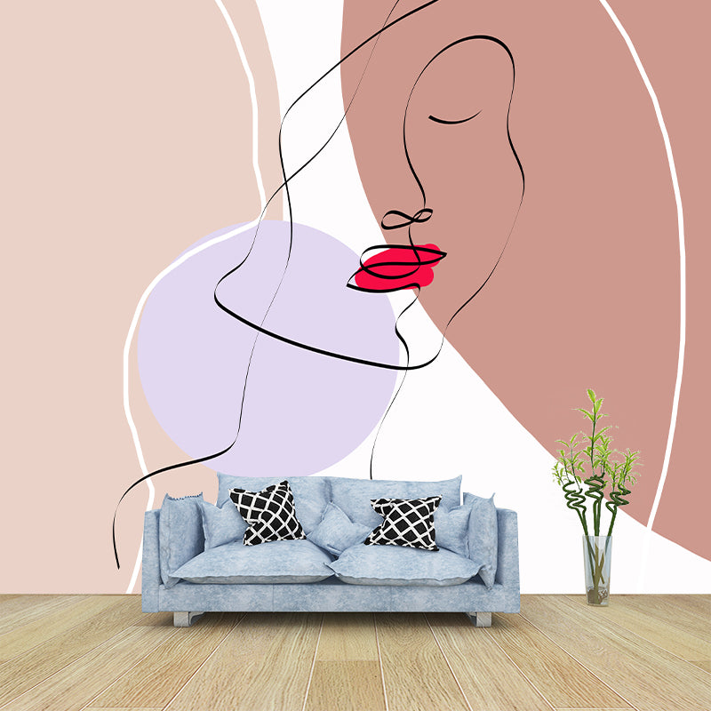 Line Art Wallpaper Mildew Resistant Sleeping Room Wall Mural