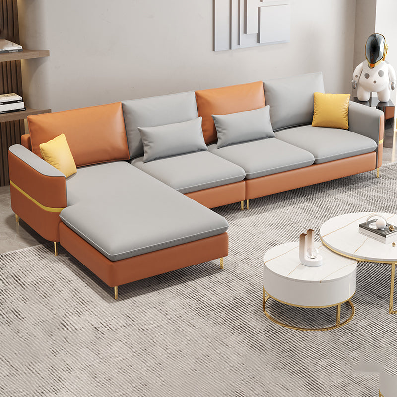 35.43" Tall Sectional Sofa Faux leather Sofa with Pillowed Back Cushions