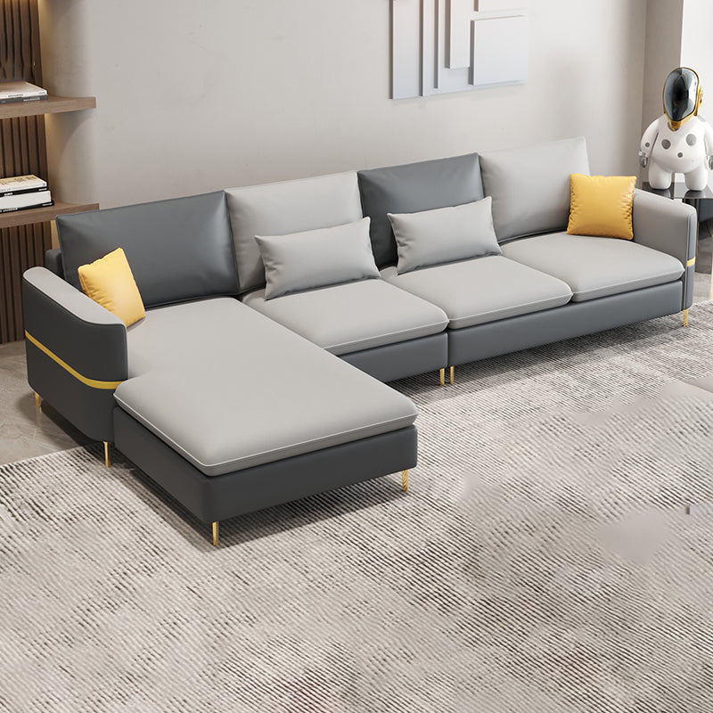 35.43" Tall Sectional Sofa Faux leather Sofa with Pillowed Back Cushions