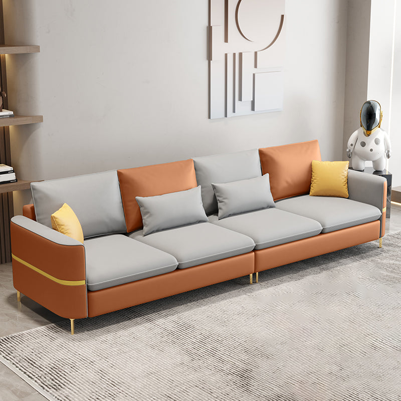 35.43" Tall Sectional Sofa Faux leather Sofa with Pillowed Back Cushions