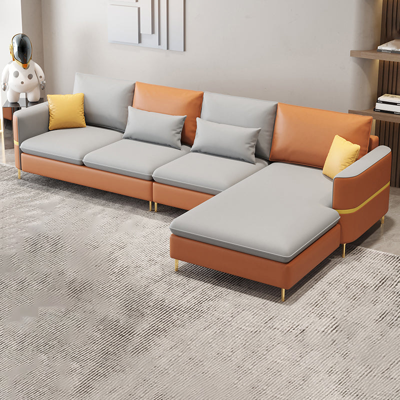 35.43" Tall Sectional Sofa Faux leather Sofa with Pillowed Back Cushions