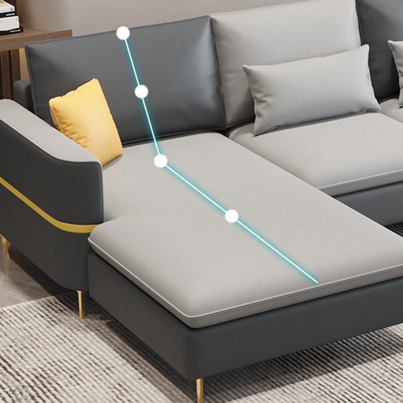 35.43" Tall Sectional Sofa Faux leather Sofa with Pillowed Back Cushions