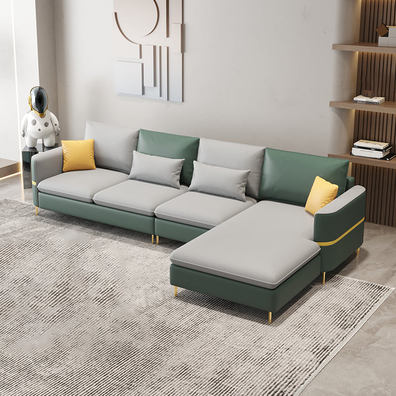 35.43" Tall Sectional Sofa Faux leather Sofa with Pillowed Back Cushions