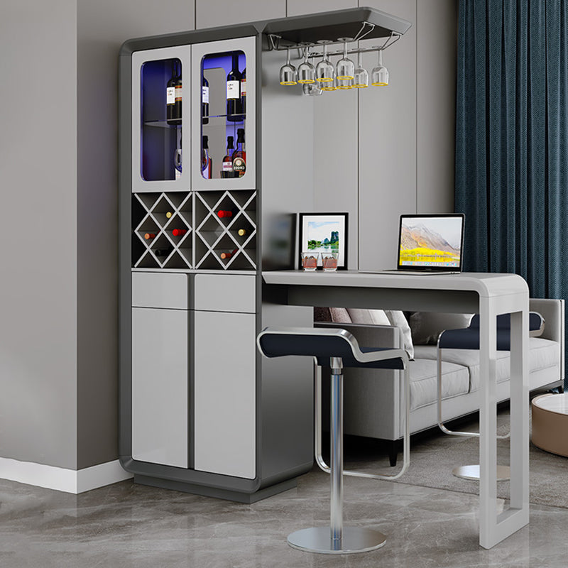 Modern Rectangle Wood Counter Table 2/3 Pieces Bar Table Set with Lockers for Living Room