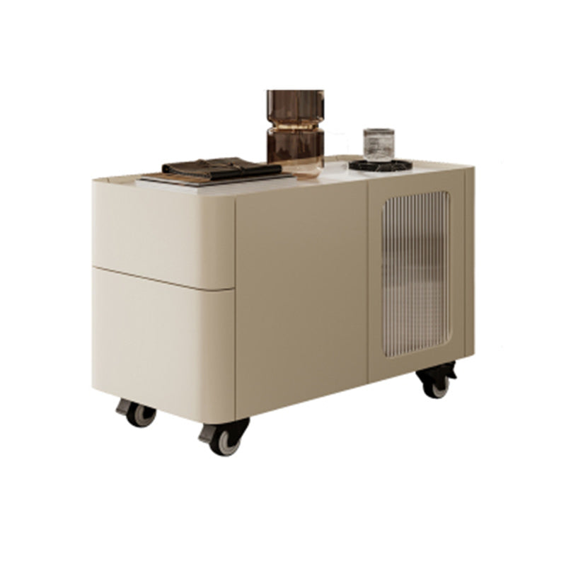 Tray Top Rectangular Side Table with 2 Drawers and a Cabinet