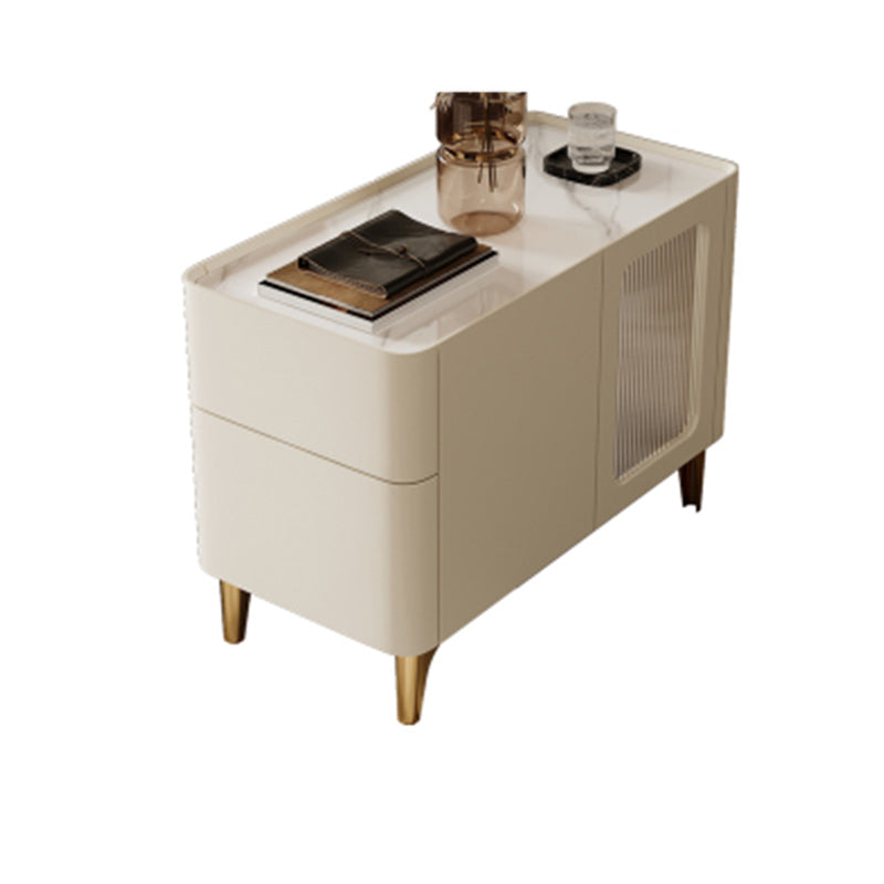 Tray Top Rectangular Side Table with 2 Drawers and a Cabinet