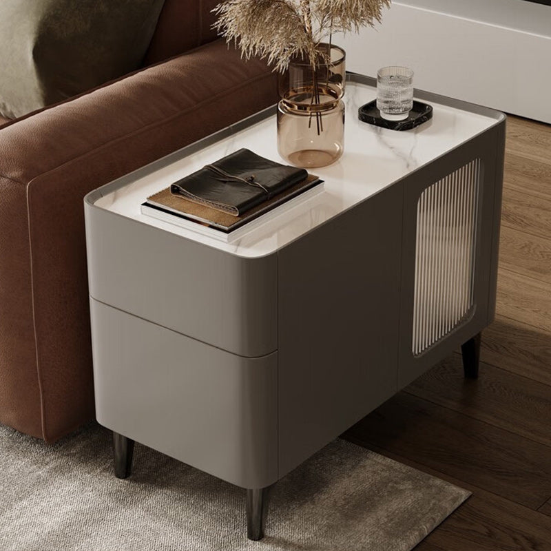 Tray Top Rectangular Side Table with 2 Drawers and a Cabinet