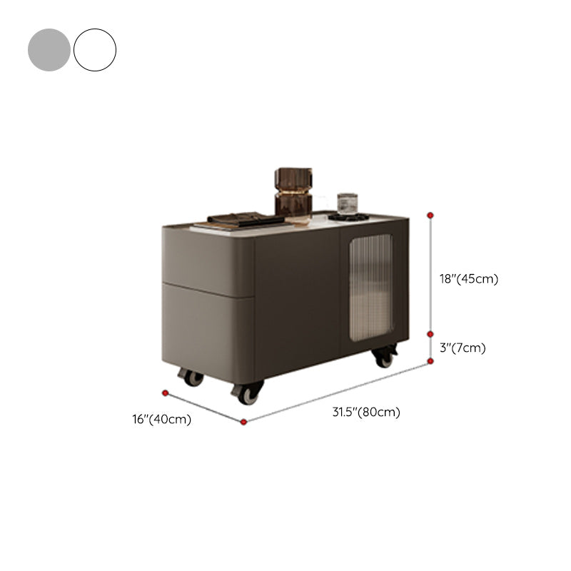 Tray Top Rectangular Side Table with 2 Drawers and a Cabinet