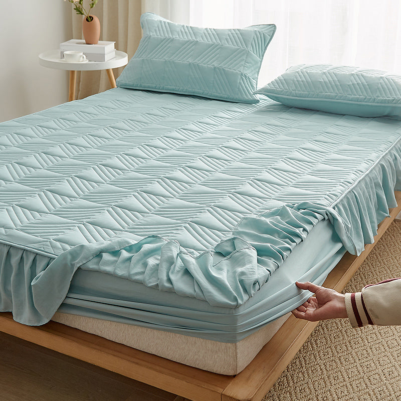 Plain Sheet Quilted Breathable Polyester Soft Fade Resistant Fitted Sheet Set