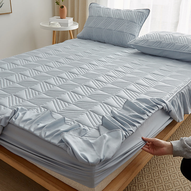 Plain Sheet Quilted Breathable Polyester Soft Fade Resistant Fitted Sheet Set