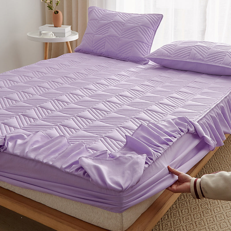 Plain Sheet Quilted Breathable Polyester Soft Fade Resistant Fitted Sheet Set