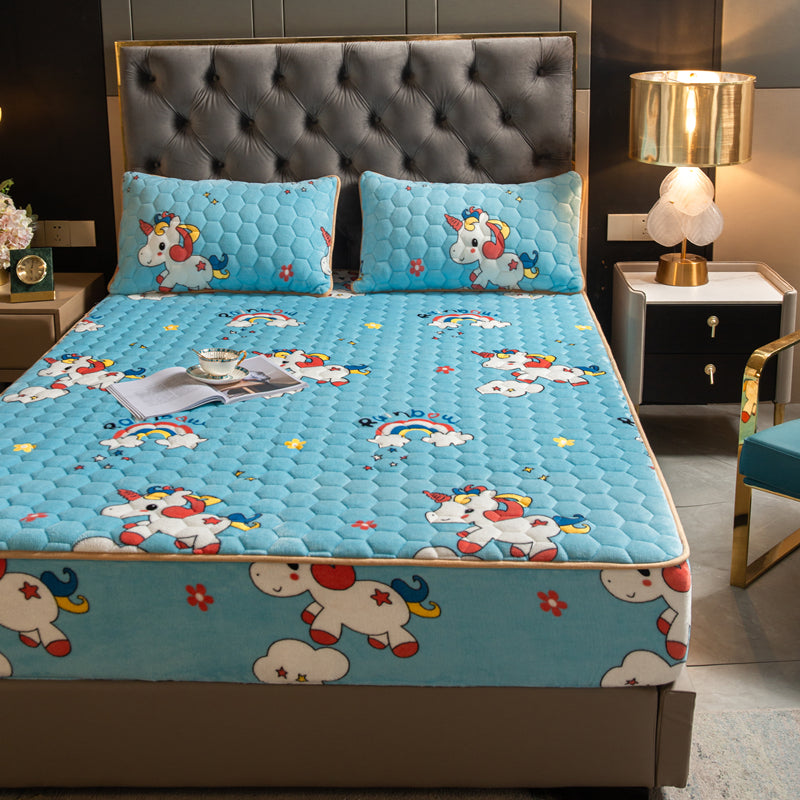 Sheet Sets Flannel Cartoon Printed Wrinkle Resistant Breathable Super Soft Bed Sheet Set