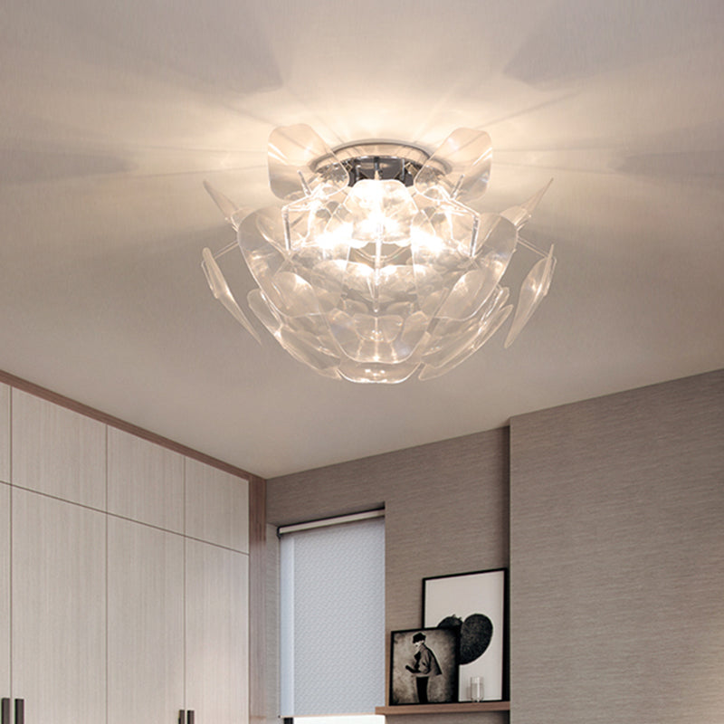 Clear PVC Pine Cone Ceiling Flush Mount Contemporary 3 Bulbs Flush Light for Living Room