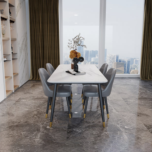Industrial Kitchen Dinner Table Rectangle Stone 4 Legs Dining Table