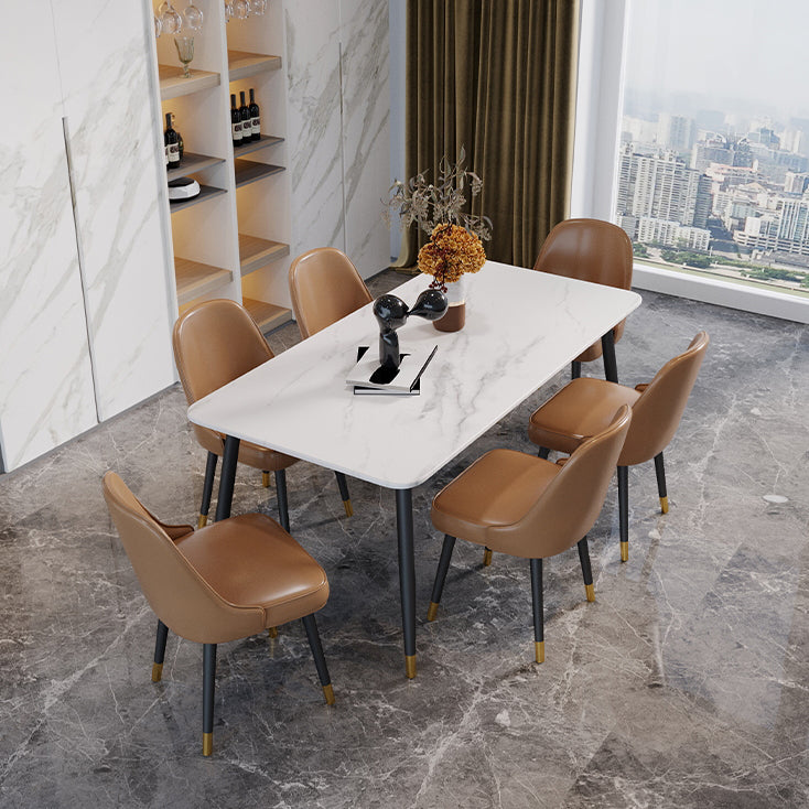 Industrial Kitchen Dinner Table Rectangle Stone 4 Legs Dining Table