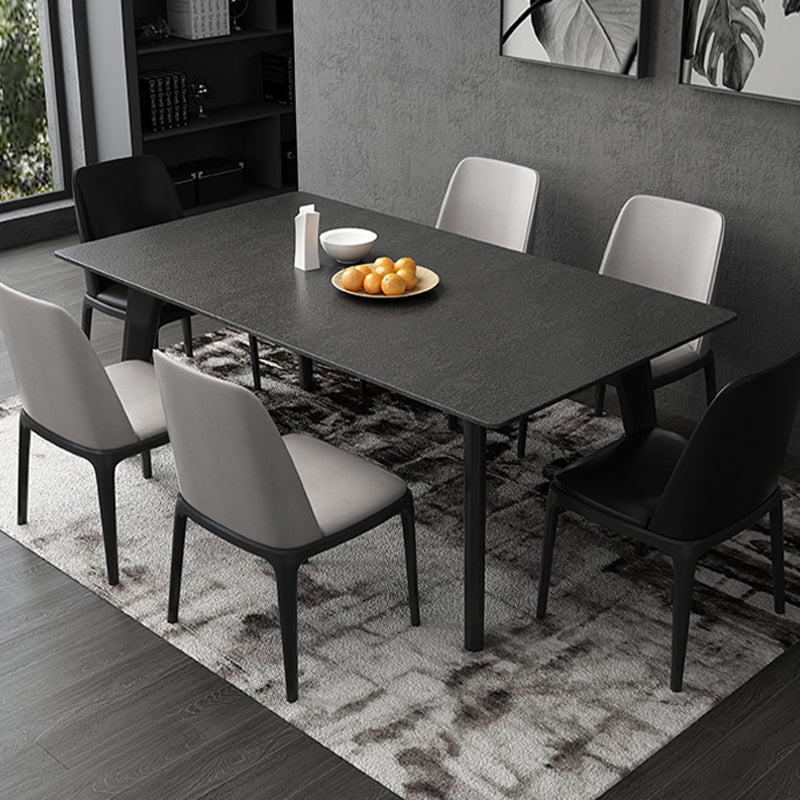 Modern Black Dinette Table with Ash Wood Base Rectangle Indoor Dining Table