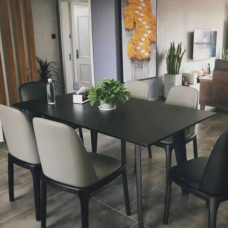 Modern Black Dinette Table with Ash Wood Base Rectangle Indoor Dining Table