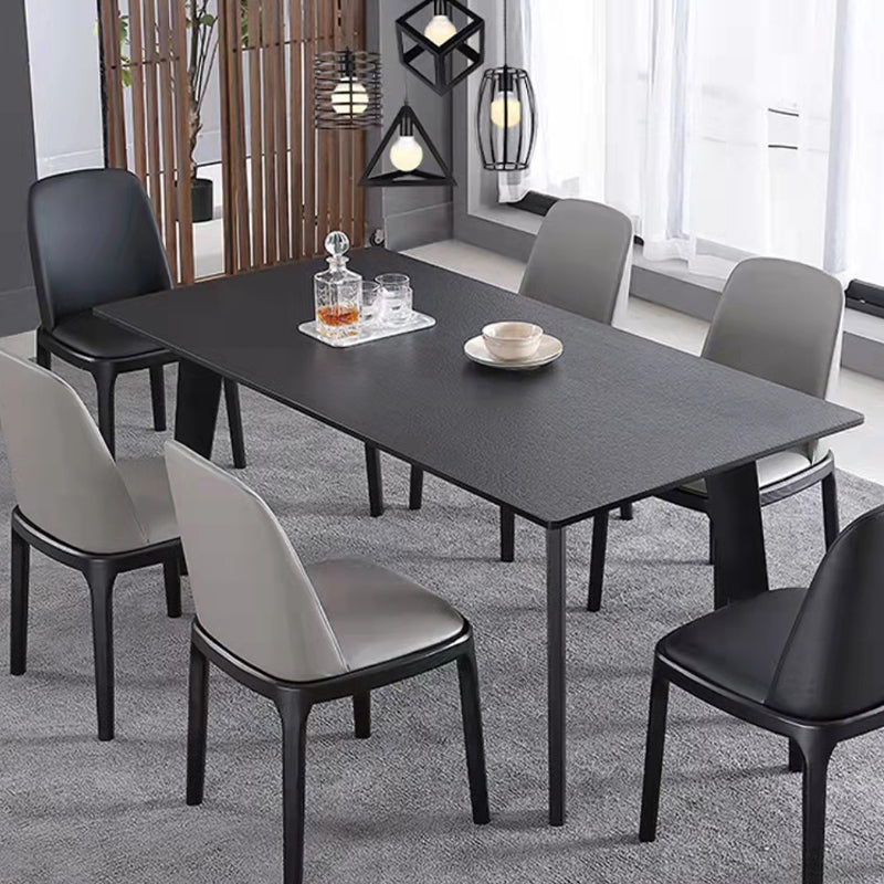 Modern Black Dinette Table with Ash Wood Base Rectangle Indoor Dining Table