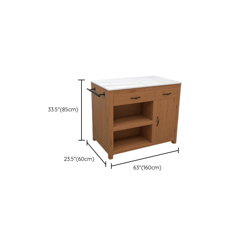 Dining Room Island Table with Storage Cabinet Marble Prep Table