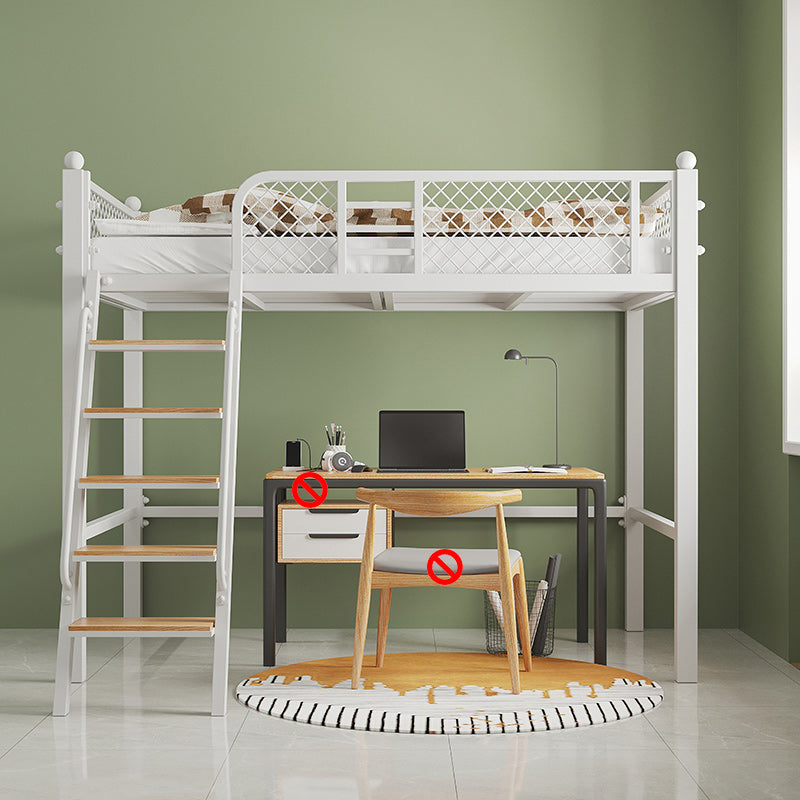 Metal Loft Bed Scandinavian White/Black Kids Bed with Built-In Ladder