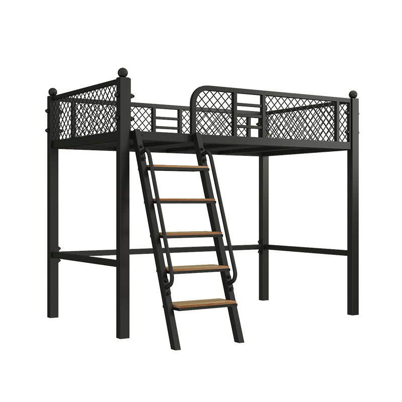 Metal Loft Bed Scandinavian White/Black Kids Bed with Built-In Ladder