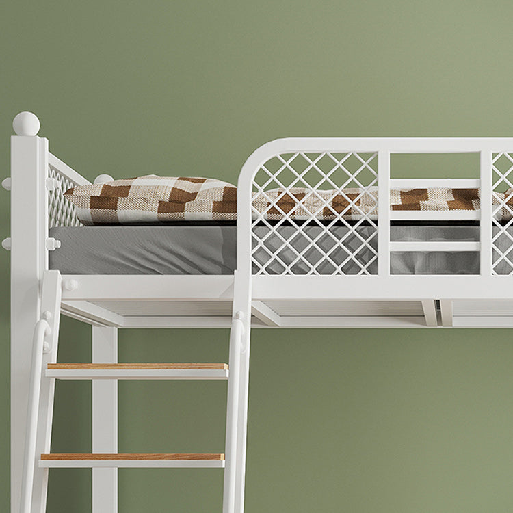 Metal Loft Bed Scandinavian White/Black Kids Bed with Built-In Ladder