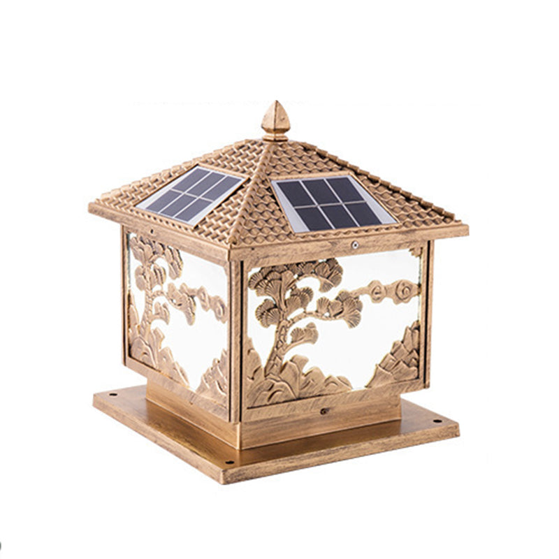 Rectangle Shape Metal Outdoor Lamp Modern Style Single Light Solar Pillar Lights