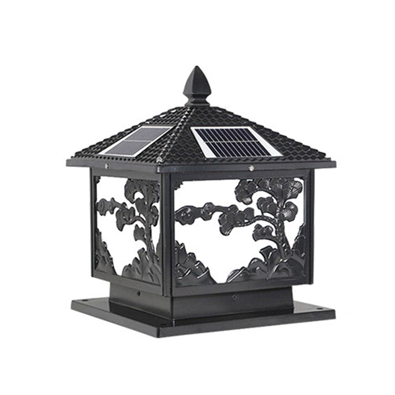Rectangle Shape Metal Outdoor Lamp Modern Style Single Light Solar Pillar Lights