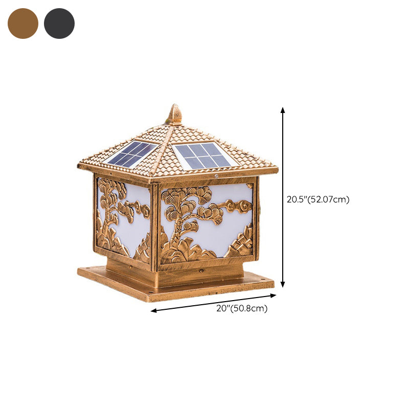 Rectangle Shape Metal Outdoor Lamp Modern Style Single Light Solar Pillar Lights