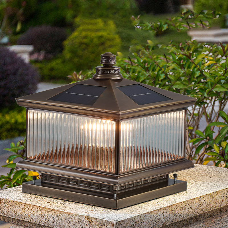 Metal Rectangle Shape Outdoor Lamp Modern Style 1 Light Solar Pillar Lights