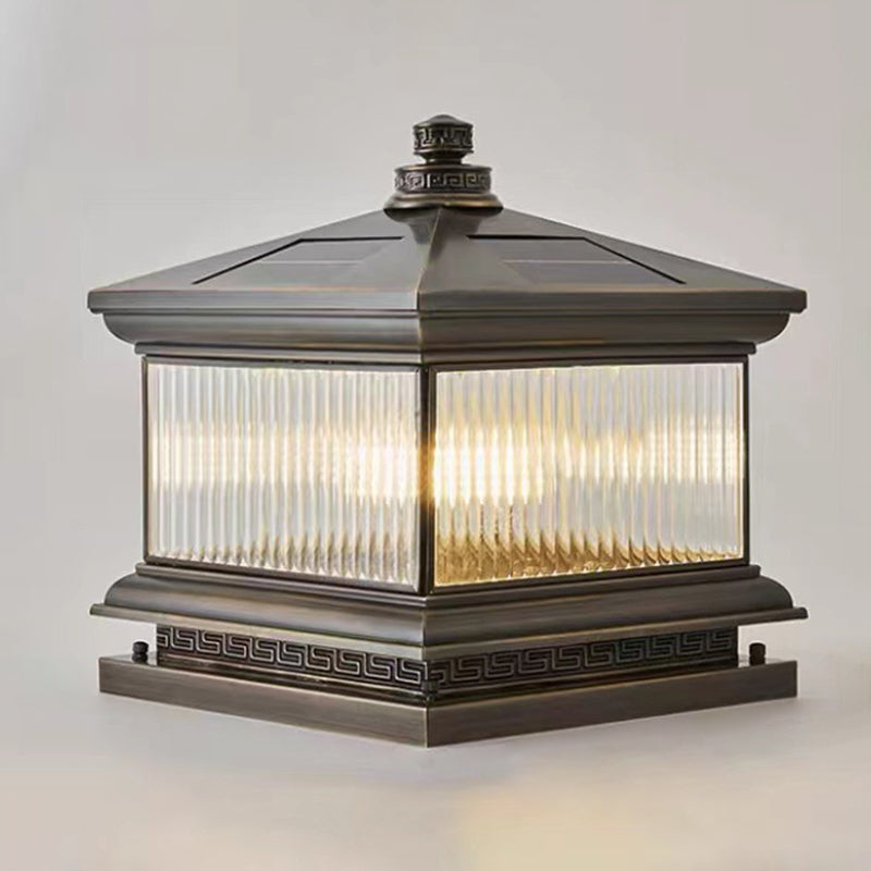 Metal Rectangle Shape Outdoor Lamp Modern Style 1 Light Solar Pillar Lights