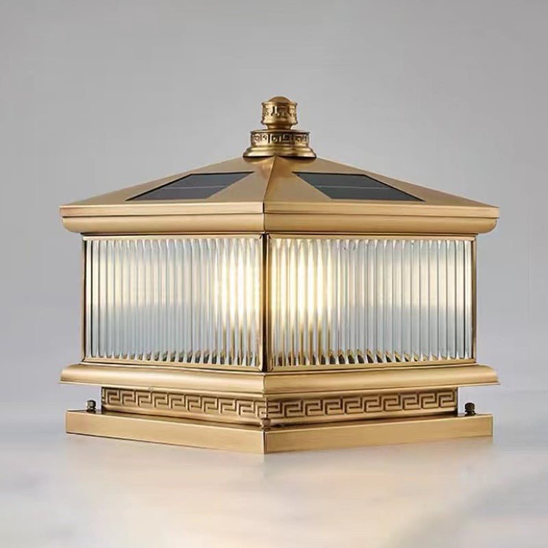 Metal Rectangle Shape Outdoor Lamp Modern Style 1 Light Solar Pillar Lights