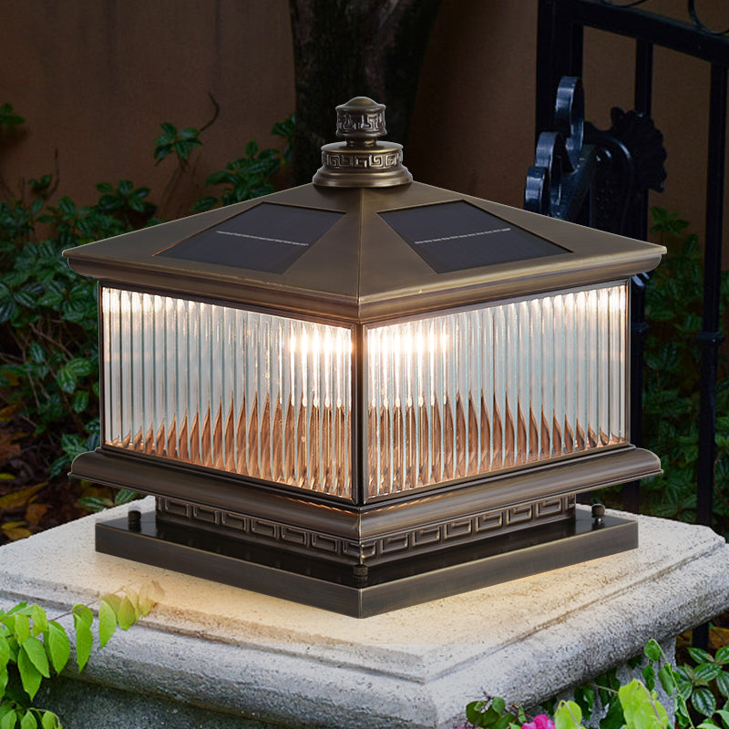 Metal Rectangle Shape Outdoor Lamp Modern Style 1 Light Solar Pillar Lights