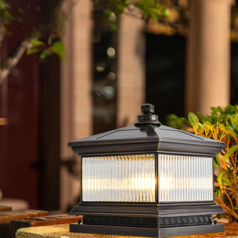 Metal Rectangle Shape Outdoor Lamp Modern Style 1 Light Solar Pillar Lights