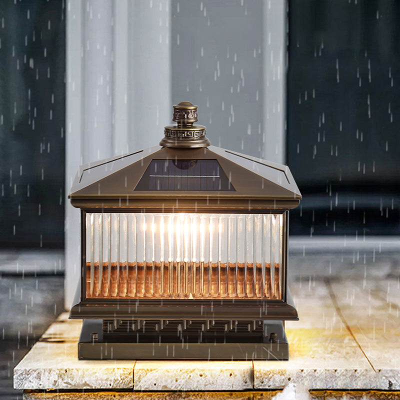 Metal Rectangle Shape Outdoor Lamp Modern Style 1 Light Solar Pillar Lights