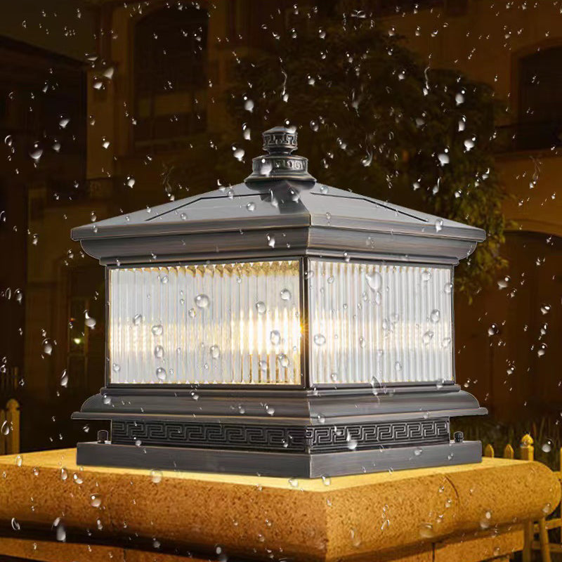 Metal Rectangle Shape Outdoor Lamp Modern Style 1 Light Solar Pillar Lights