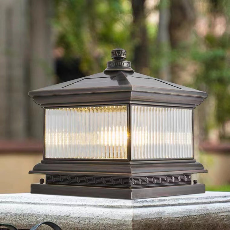 Metal Rectangle Shape Outdoor Lamp Modern Style 1 Light Solar Pillar Lights