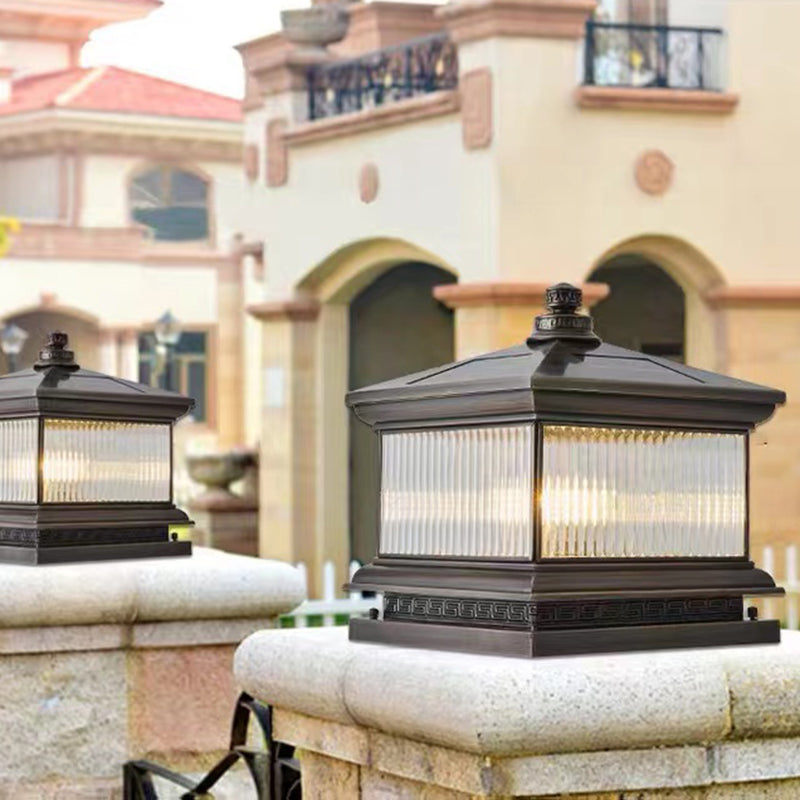 Metal Rectangle Shape Outdoor Lamp Modern Style 1 Light Solar Pillar Lights