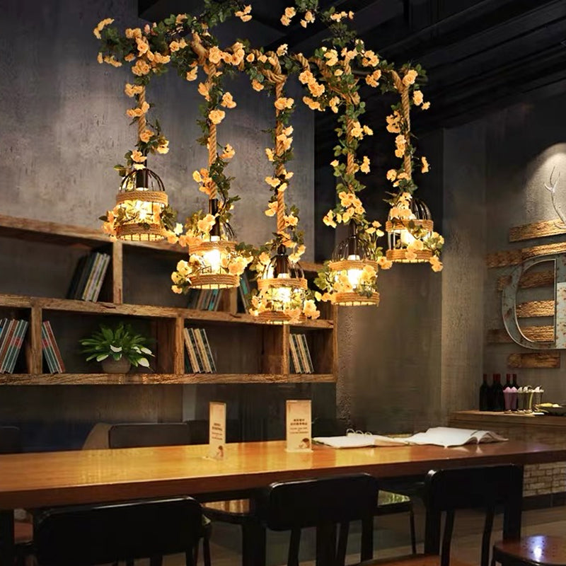 Birdcage Restaurant Isola illuminazione Industrial Canta di canapa Lampada a soffitto nera 3/5 luci