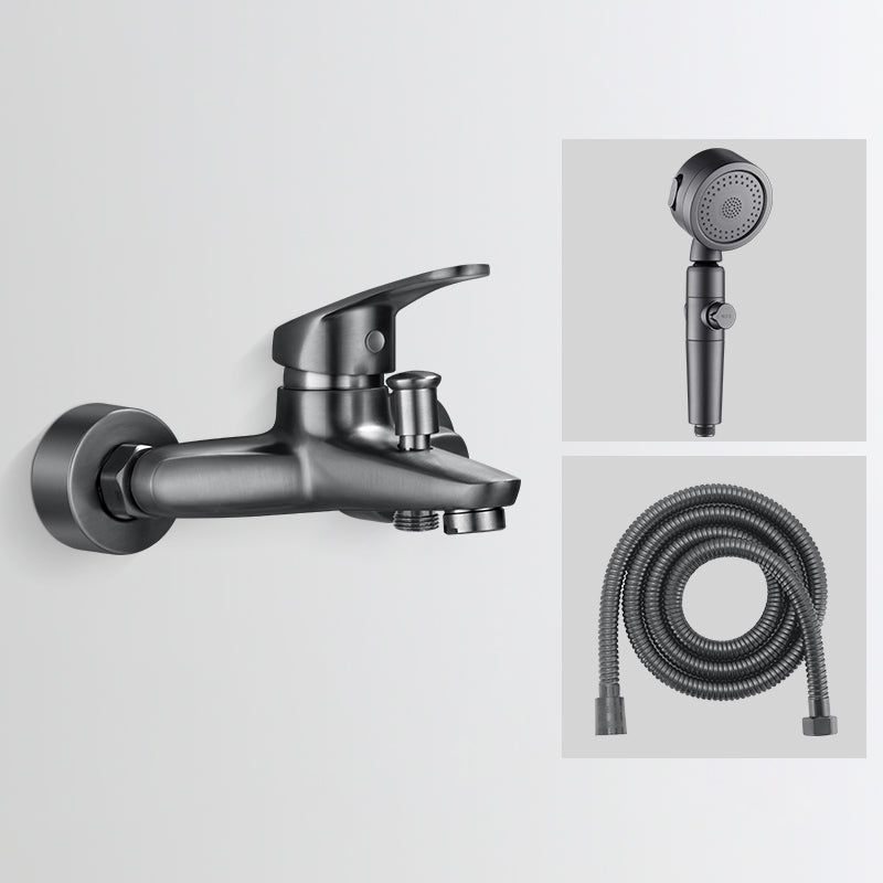 Tub Filler Wall Mount Handshower Single Lever Handle 2 Holes Low Arc Tub Faucet with Hose