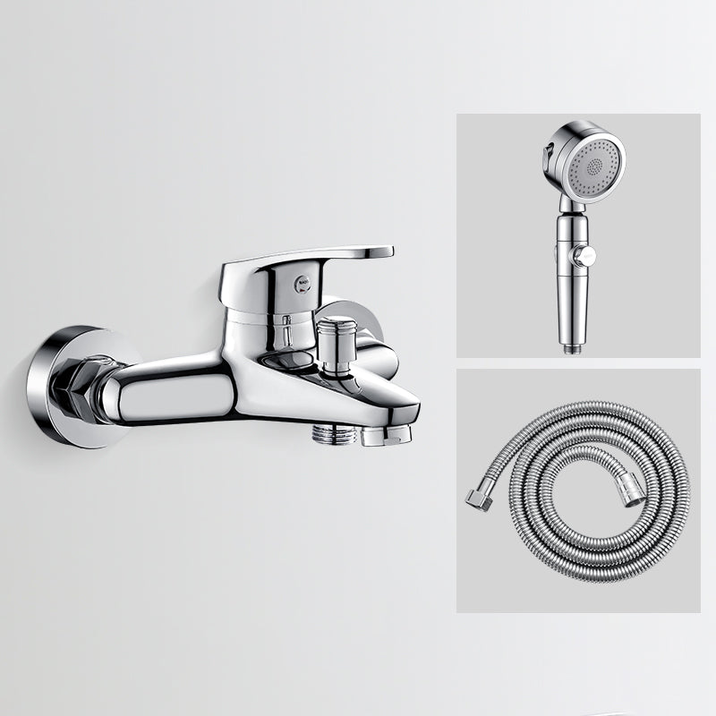 Tub Filler Wall Mount Handshower Single Lever Handle 2 Holes Low Arc Tub Faucet with Hose