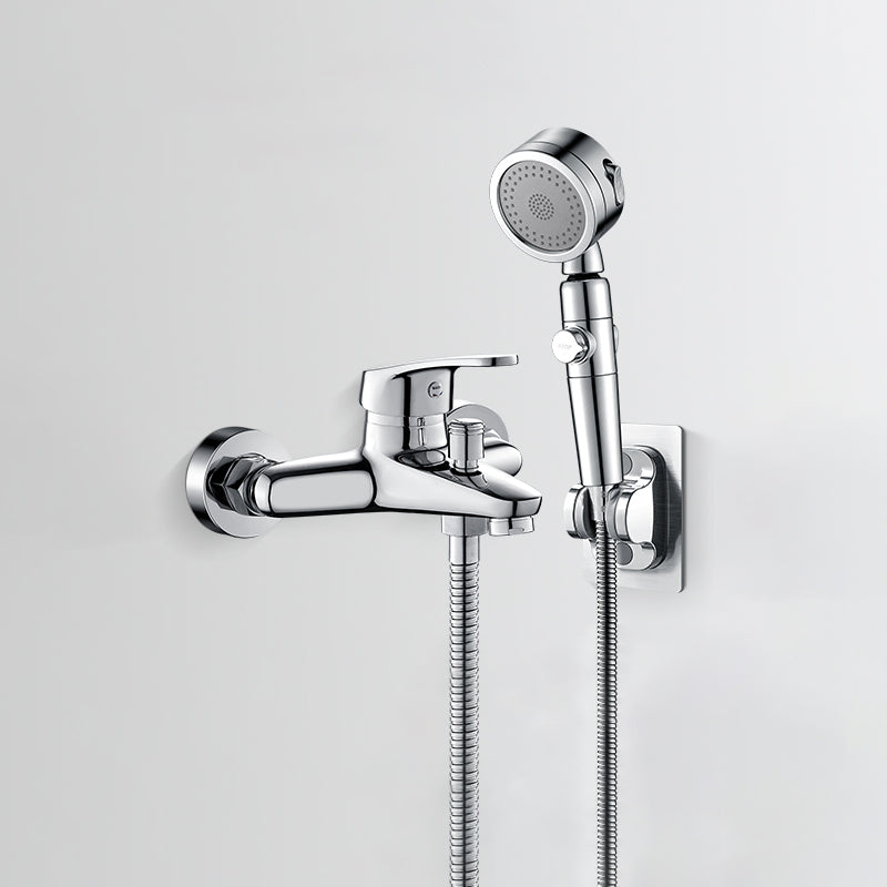 Tub Filler Wall Mount Handshower Single Lever Handle 2 Holes Low Arc Tub Faucet with Hose