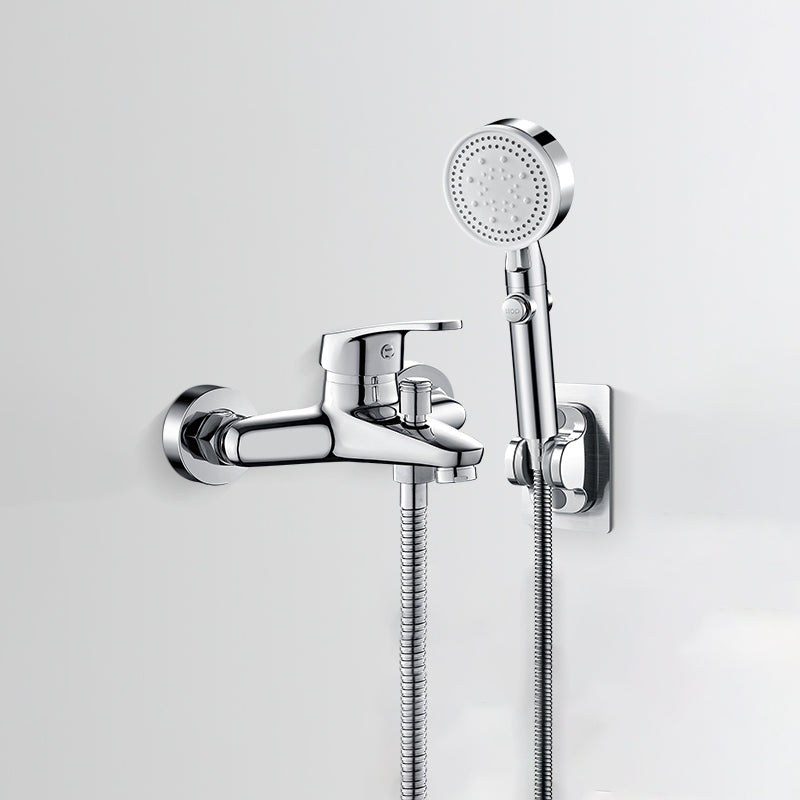 Tub Filler Wall Mount Handshower Single Lever Handle 2 Holes Low Arc Tub Faucet with Hose